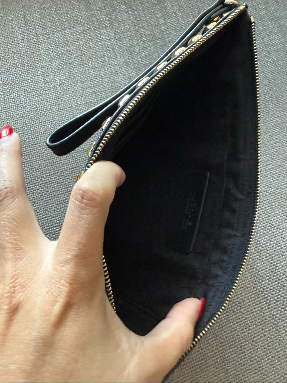 Michael Kors Black Leather Studded Gold Hardware Basic Grunge Goth Wristlet Wal